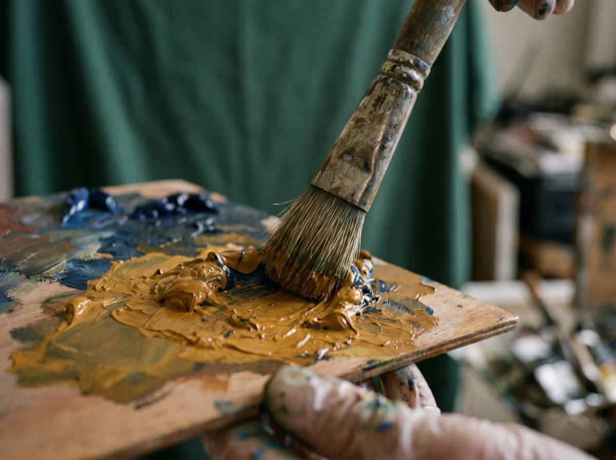 Pinceau chargé de peinture à l'huile
